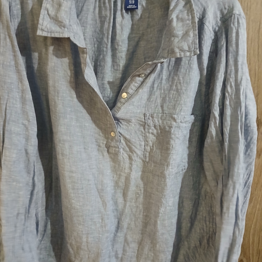 Women's Linen Button-Up Tops - Pink, Blue, and Coral Rolled Up Sleeves - Picture 10 of 14